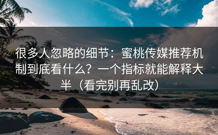 很多人忽略的细节：蜜桃传媒推荐机制到底看什么？一个指标就能解释大半（看完别再乱改）