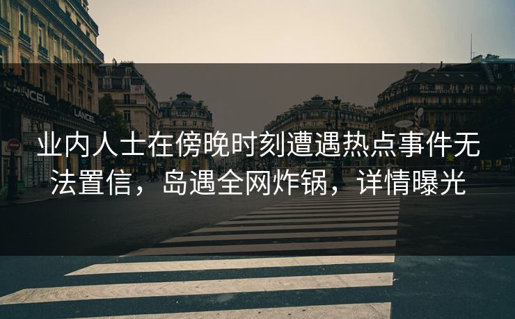 业内人士在傍晚时刻遭遇热点事件无法置信，岛遇全网炸锅，详情曝光